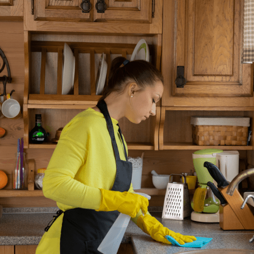 Haushaltshilfe vom Betreuungsdienst Henk in Wildeshausen reinigt eine Küche